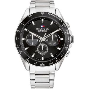 Tommy Hilfiger Multifunctioneel analoog kwartshorloge voor heren met zilverkleurige roestvrijstalen armband - 1791967, Zwart, armband