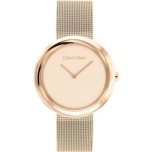 Calvin Klein Analoog kwartshorloge voor dames met Milanese armband van roestvrij staal in lichtroze gouden kleur - 25200013, Gouden oogje, Stijlvol