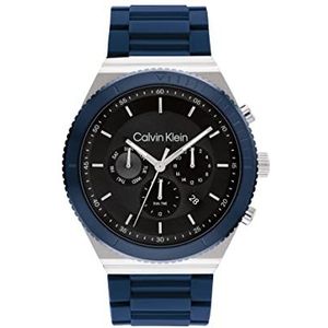 Calvin Klein Analoog multifunctioneel kwartshorloge voor heren CK Fearless collectie met roestvrijstalen of siliconen armband, Zwart & Blauw, armband