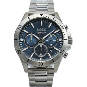 BOSS Troper Collectie Quartz Chronograaf Herenhorloge met lederen of roestvrijstalen band, Blauw, 0, Luxe Sport