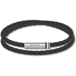 BOSS - ARES - Armband - Zwart - Gevlochten Leer - 19cm