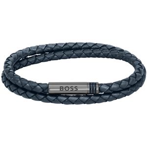 BOSS - ARES Armband - Gevlochten - Leer - Blauw - 19 cm