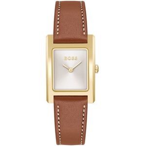 BOSS HB1502741 LUCY Dames Horloge - Mineraalglas - Staal/Leer - Bruin/Goudkleurig - 23 mm breed - Quartz - Gesp - 3 ATM (spatwater)