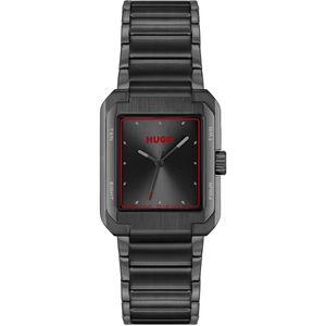 Horloge van zwart staal met rode accenten