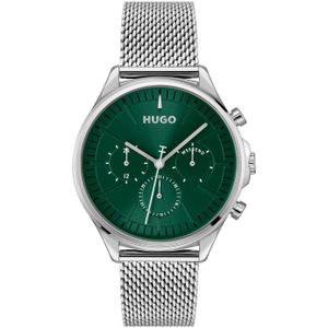 Zilverkleurig horloge met groene wijzerplaat