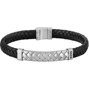 BOSS - TAILORED - Heren Armband - Zwart - Leer - 19cm
