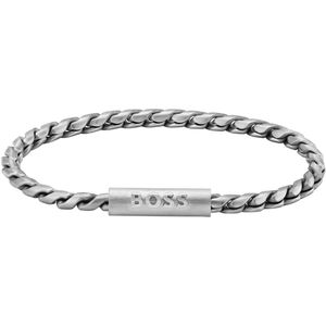 BOSS Jewelry 1580695 Collectie Doran Herenarmband, roestvrij staal, met gegraveerde plaat, eenheidsmaat, roestvrij staal, geen edelsteen, Eén maat, Roestvrij staal, Geen edelsteen