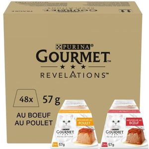 PURINA GOURMET Revelations Mousse, Katzenfutter nass in Sauce, Huhn & Rind, 48er Pack (48 x 57g)