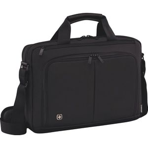 Wenger Source 14 aktetas, laptoptas 14 inch voor over de schouder, notebook t/m 14 inch, tablet t/m 10 inch, 5 l, dames heren, kantoor zakelijk uni school, zwart