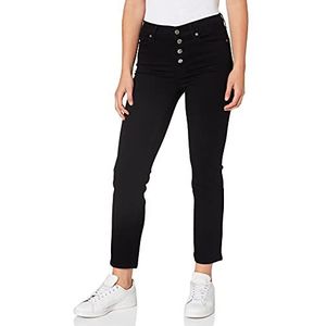 7 For All Mankind The Straight Crop Bair Rinsed Black with Exposed Buttons damesjeans, zwart.