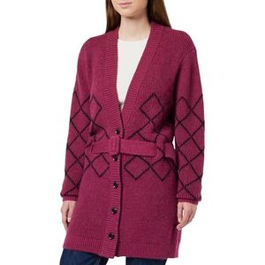 Diamond Stitch Cardigan Wool Blend Raspberry, rood, M