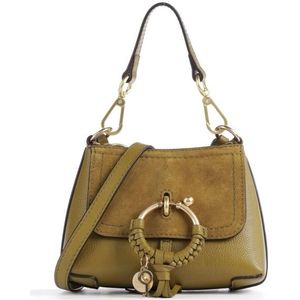 See by Chloé, Mini tas van gehamerd leer met afneembaar handvat en crossbody-riem Groen, Dames, Maat:ONE Size