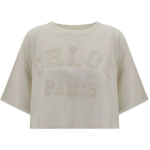 Chloé - Oversized Top - Beige - Katoen - Geribbelde Kraag