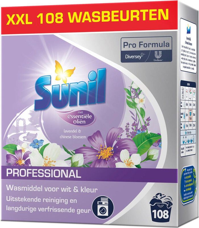 Sunil - Professional Wasmiddel Poeder - Lavendel & Chinese Bloesem - 108 Wasbeurten - Pro Formula 7,56 kg