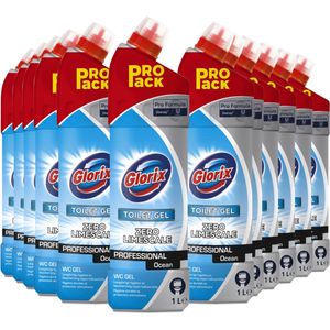 12x Glorix Professional Toiletreiniger Ocean zonder Chloor/Bleek Pro Formula 1 liter