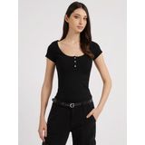 Guess SS Karlee Jewel BTN Henley Dames T-Shirt - Zwart