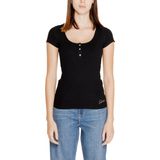 Guess SS Karlee Jewel BTN Henley Dames T-Shirt - Zwart
