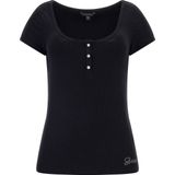 Guess SS Karlee Jewel BTN Henley Dames T-Shirt - Zwart