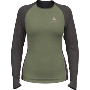 Ondershirt Odlo Women Bl Top Crew Neck L/S Natural Performance Matte Green Dark Grey Melange