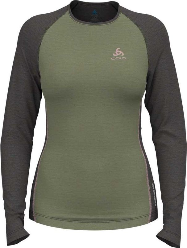 Ondershirt Odlo Women Bl Top Crew Neck L/S Natural Performance Matte Green Dark Grey Melange