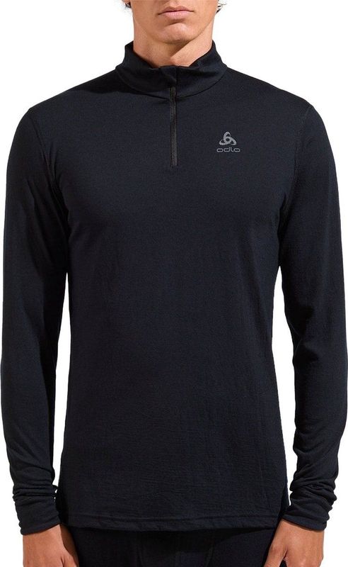 Odlo Baselayer Top Lange Mouwen Halve Rits Merino 2 ZWART