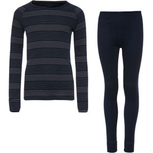 Odlo - Kinder thermokleding - Set Long Active Warm Set Dark Sapphire Gray Ridge voor Unisex - Kindermaat 104 cm - Marine blauw