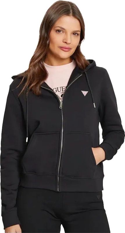 GUESS JEANS - Sweatvest - Zwart - Gevoerde Capuchon, Ritssluiting, Sweatstof