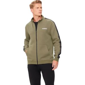 Guess - Groene Zip Sweater - Fleece - Katoenmix - Hoge Kraag - Ritssluiting
