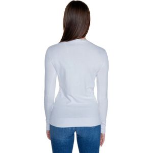 Witte Gebreide Trui Met Lange Mouwen En Ronde Hals