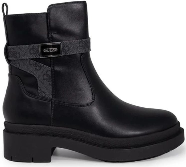 Guess - Enkellaarsjes - Zwart - Leer - Monogramprint