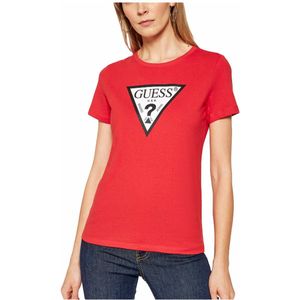 Guess - Classic Logo Triangle T-shirt - Rood - Dames - Korte Mouwen