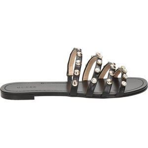 Guess - Slippers - Zwart - 4 Bandjes - Zilveren Steentjes