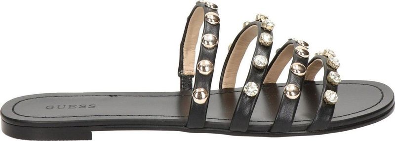 Guess - Slippers - Zwart - 4 Bandjes - Zilveren Steentjes