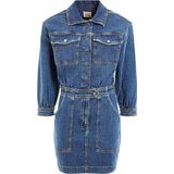 Guess - Eliza Mini Jeans Dress - Blauw - Jeansjurk in Gemengd Katoen - Overhemdkraag - Sluiting met Drukknopen