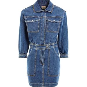 Guess - Eliza Mini Jeans Dress - Blauw - Jeansjurk in Gemengd Katoen - Overhemdkraag - Sluiting met Drukknopen