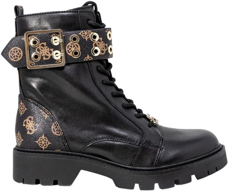 Guess - Zwarte Leren Combat Boots - Dames