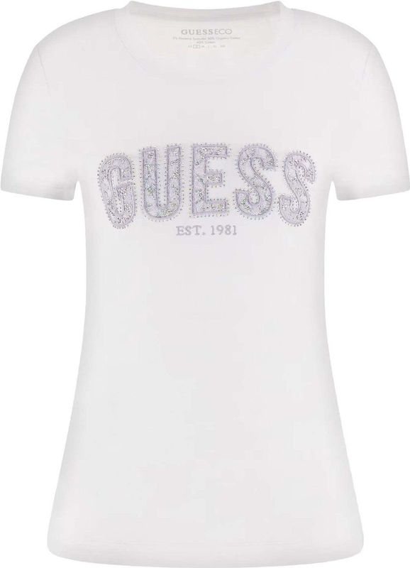 Guess - CN SS Logo Lace Tee - Pure White - Katoen