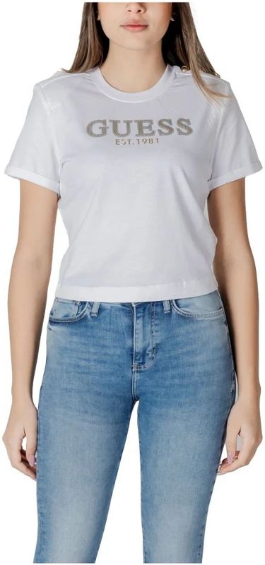 Guess - W5GI15K8FQ4 - Cropped T-shirt - Wit - Katoen - Korte Mouwen