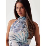 A-lijn Jurk - Lichtgroen - Chiffon - Bloemenprint met Borduursel