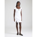 Mini-jurk - Linnenmix - Hartvormige Halslijn - Korte Mouwen - Nauwsluitend Silhouet