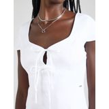 Mini-jurk - Linnenmix - Hartvormige Halslijn - Korte Mouwen - Nauwsluitend Silhouet