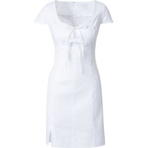 Mini-jurk - Linnenmix - Hartvormige Halslijn - Korte Mouwen - Nauwsluitend Silhouet