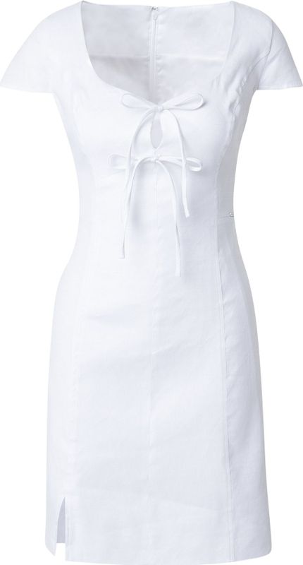 Mini-jurk - Linnenmix - Hartvormige Halslijn - Korte Mouwen - Nauwsluitend Silhouet