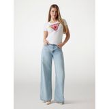 Guess - T-shirt - Ivoor - Stretch Katoen - Korte Mouwen - Bloemendriehoeklogo