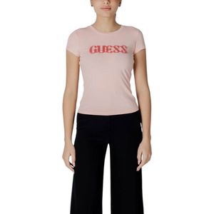 Guess - Ronde Hals T-Shirt - Dames - Roze - Katoen