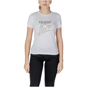Guess - Tops - Dames - Wit - Katoen - Bedrukt Ronde Hals T-shirt