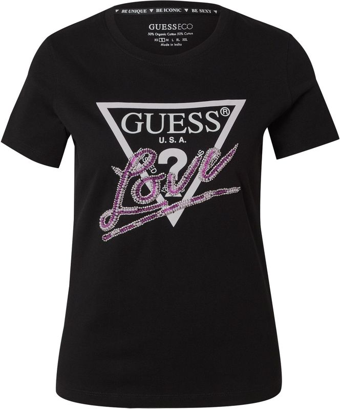 GUESS - Cn Love Triangle - T-shirt - Zwart - Katoen