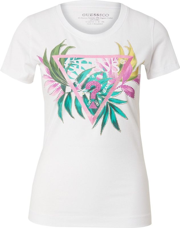 Guess - T-shirt - Wit - Katoen - Korte Mouwen, Bloemenpatroon