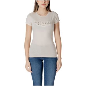 Guess - Cutout Logo - T-shirt - Beige - Korte Mouwen