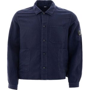 C.p. Company - Linnen Overhemd - Blauw - Katoen - Zakdetail - Knoopsluiting